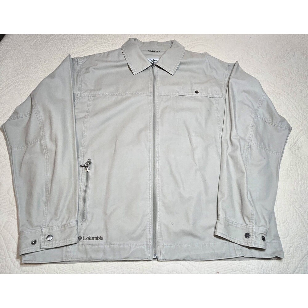 Vintage Columbia Beige Cotton Canvas Zip Up Faded Workwear Jacket Mens Sz XL